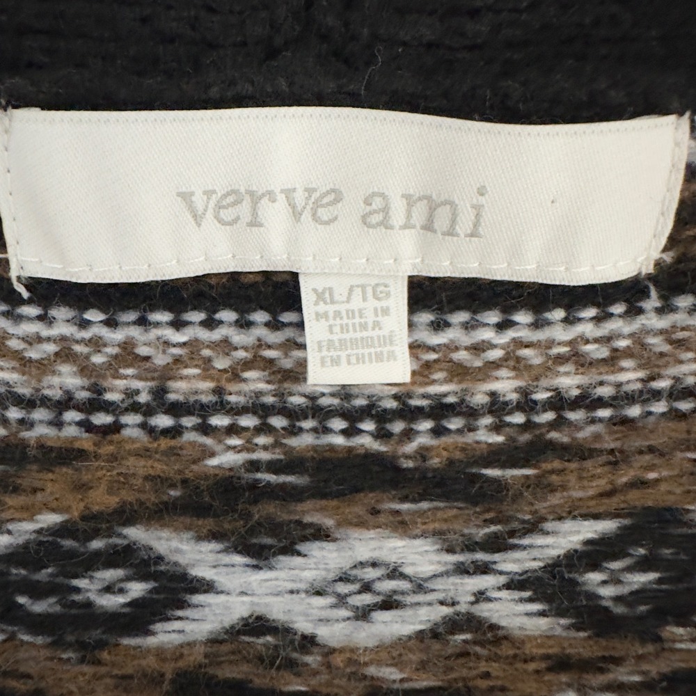 Verve Ami Womens Fair Isle Peplum Cardigan Sweater Black Brown XL V-Neck Knit - Picture 3 of 9